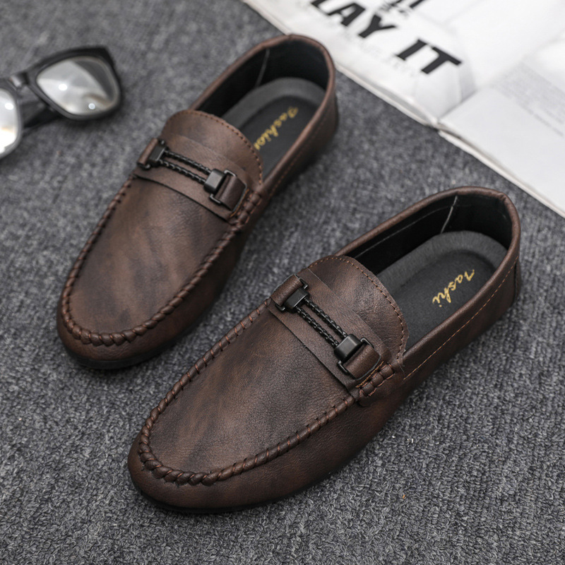 Doudou Shoes Men's Summer 2025 New British Style Business Casual Leather Shoes One-Leg Driving Soft-Soled Loafers Trbottomy Shoes