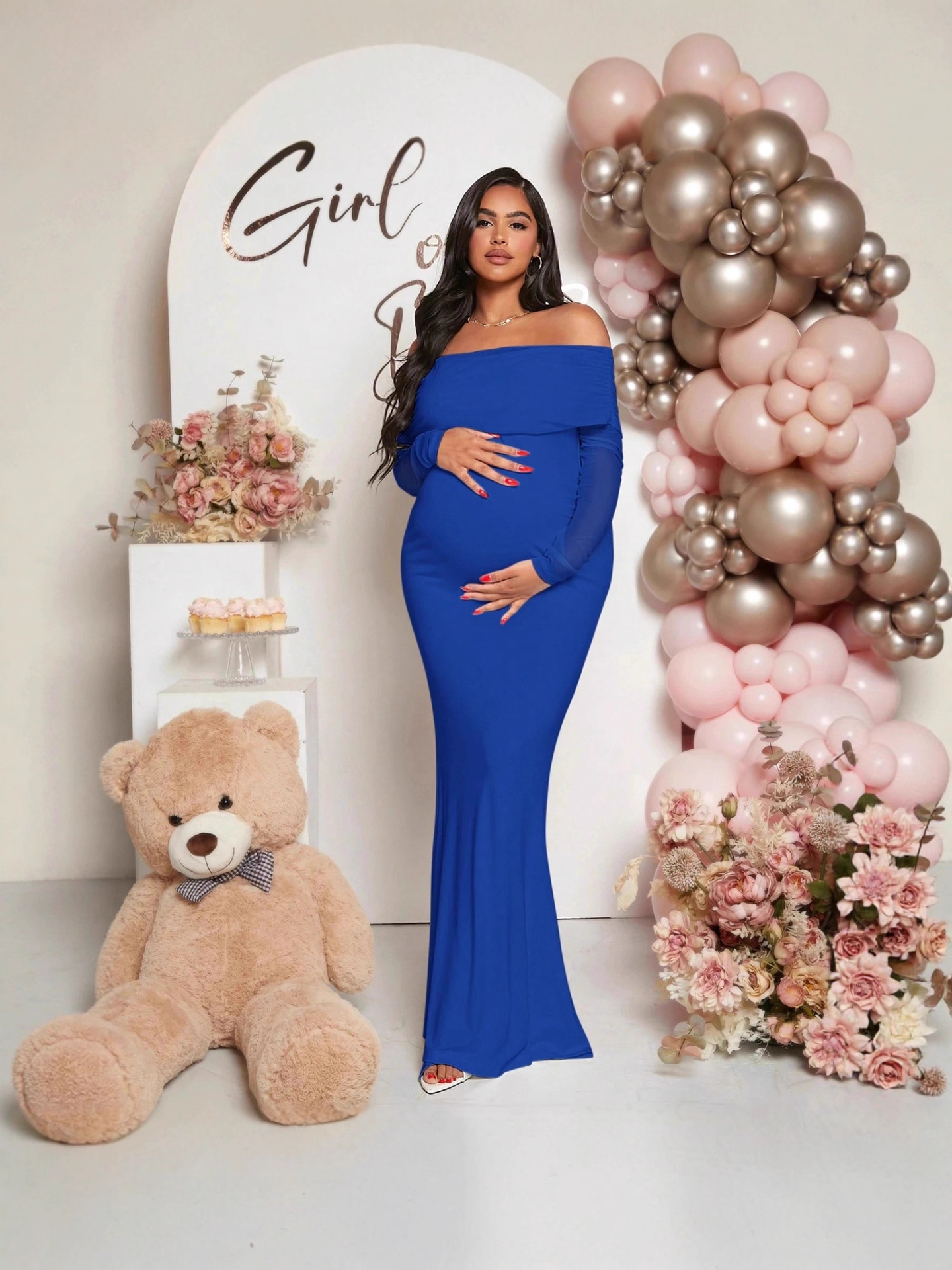 Maternity Off-Shoulder Fishtail Long-Sleeved Maternity Wear Cross-Border European and American Maternity Dress