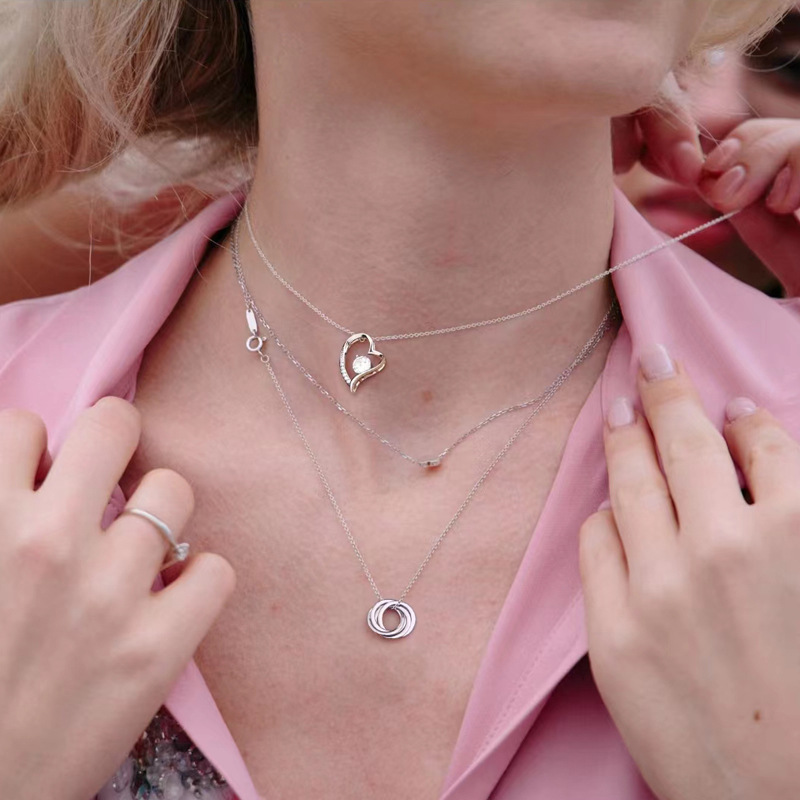 Stainless Steel Diamond Love Necklace Cross-border European and American Fashion All-match Titanium Steel Clavicle Chain Zircon Full Diamond Heart-shaped Pendant