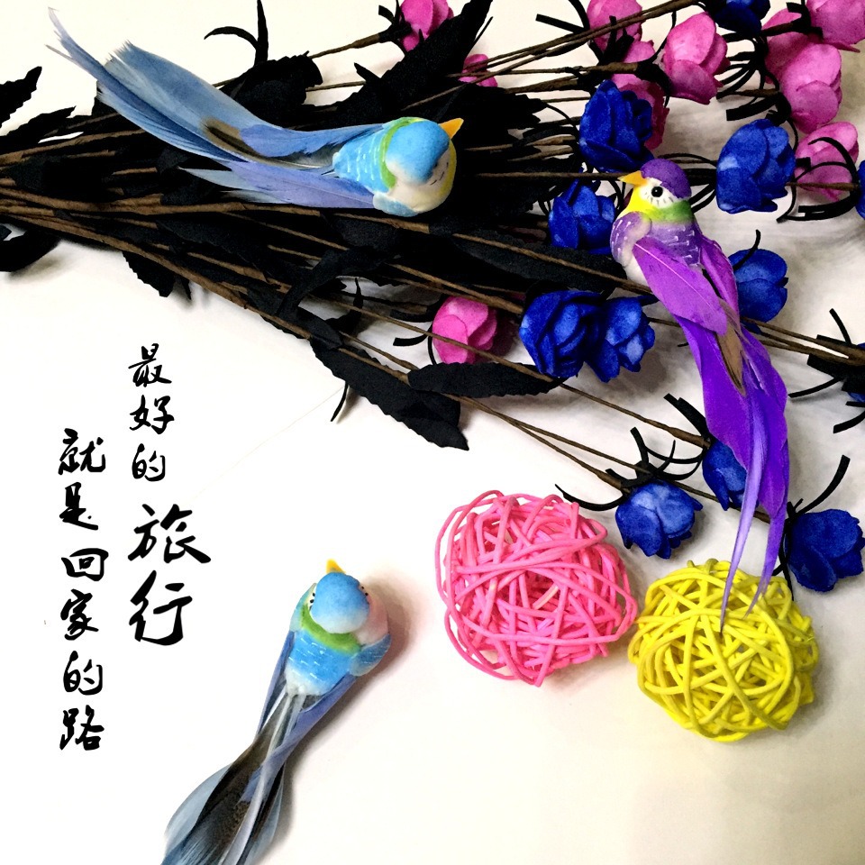 13cm four-color long-tailed feather bird/small river Sparrow/silk edge decorative bird simulation bird