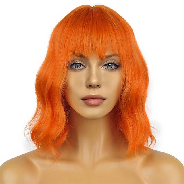 Amazon explosions cross-border wig color short curly hair neat bangs water ripple short curly hair wig full headgear