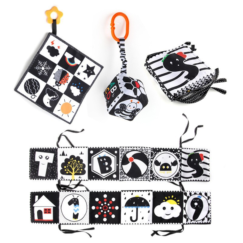 Книжка для новорожденных черно-белая для кроватки с BB звуком