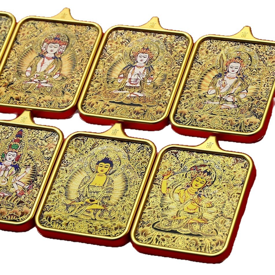 Xizang Hand-Painted Gold Thangka Pendant Zakhila Ram Thangka Buddha's Eight Zodiac Guardian Buddha Amulet