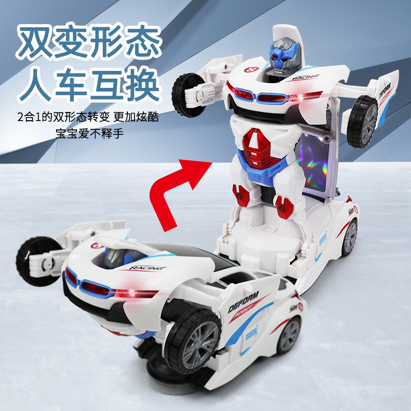 Tiktok Electric Universal Toy Car Model Deformation Rotating Robot Children's Toy Sound and Light Car Boys and Girls