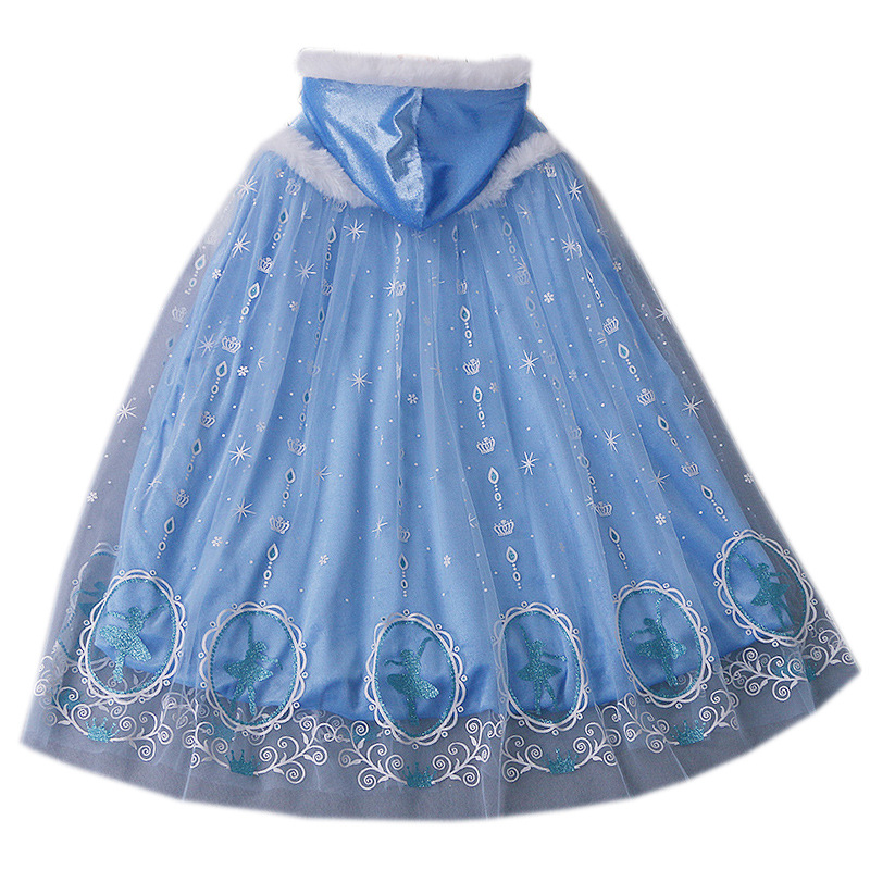 Girls' Frozen Cape Cloak Outerwear Vest Elsa Princess Spring and Autumn Children's Tie-Up Warm In-Stock