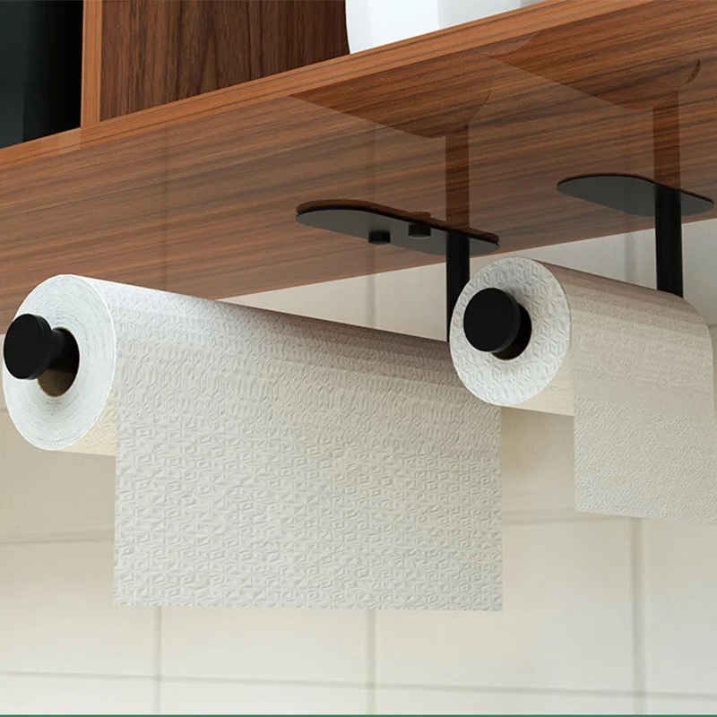 Plastic Extended Paper Towel Holder Living Room Kitchen Cabinet Storage Rack Punch-Free Bathroom Roll Paper Holder Wall Hanging Rack