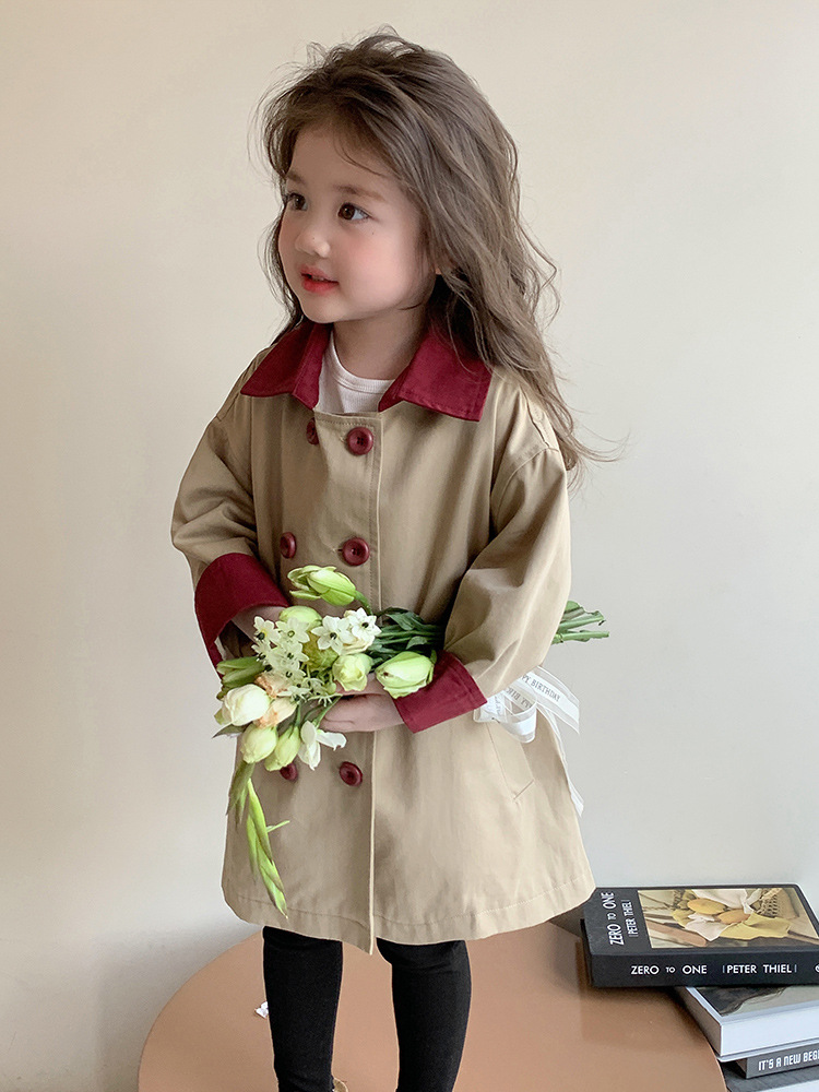 Girls' Outwears Spring & Fall 2025 New Korean Style Kidsren's Windbreakers Mid-Length Baby Girl Autumn Clothes Fashionable Clothes