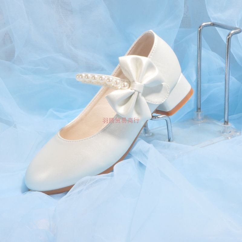 White Leather Shoes Girls Princess Shoes Primary School Students Dress Chorus Performance Shoes Soft Sole Spring & Fall Kidsren's High-Heeled Women's Shoes