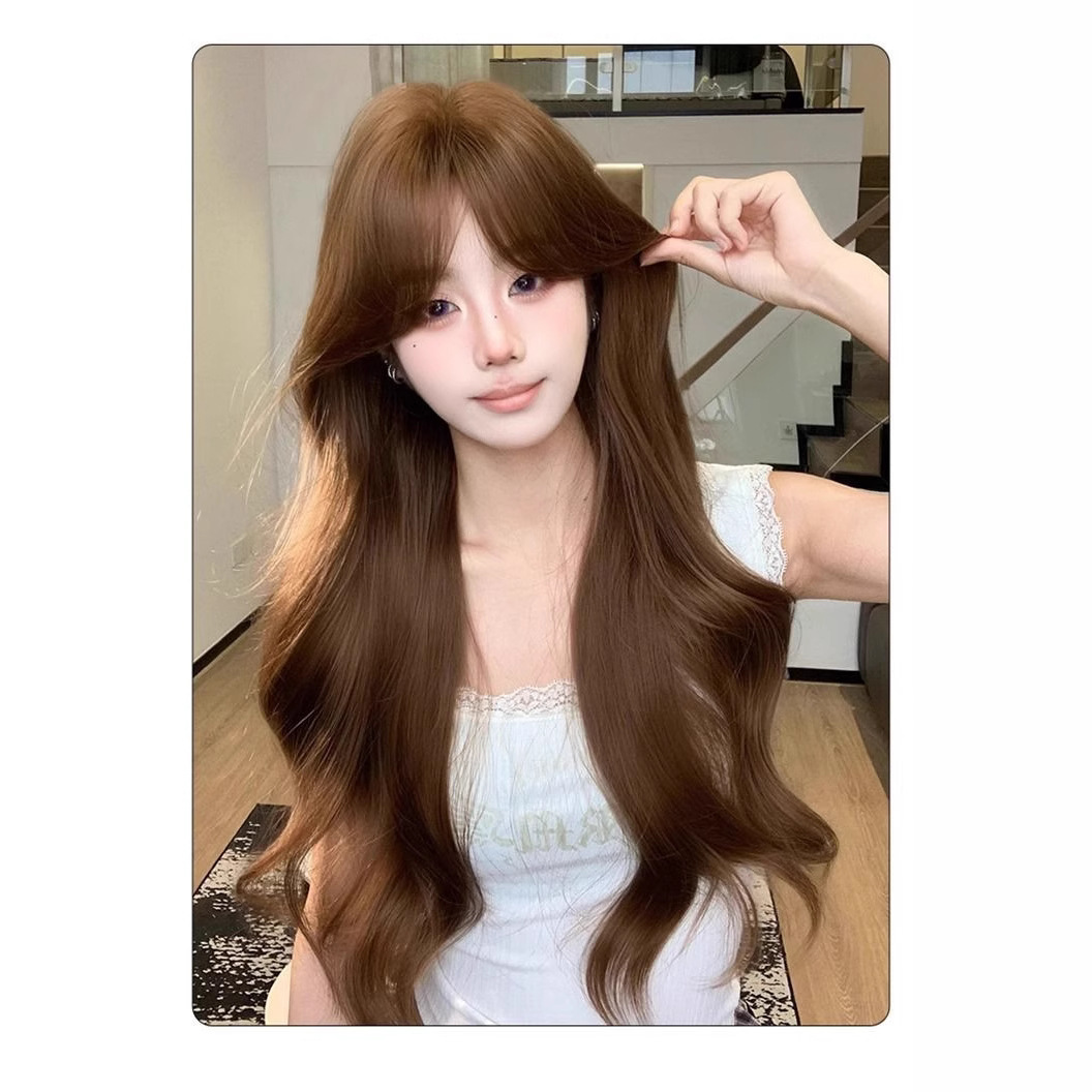 Full Wig for Women Korean Style Elegant Fine Trimmed Sideburns Big Waves Long Curly Fashion Natural Full Wig