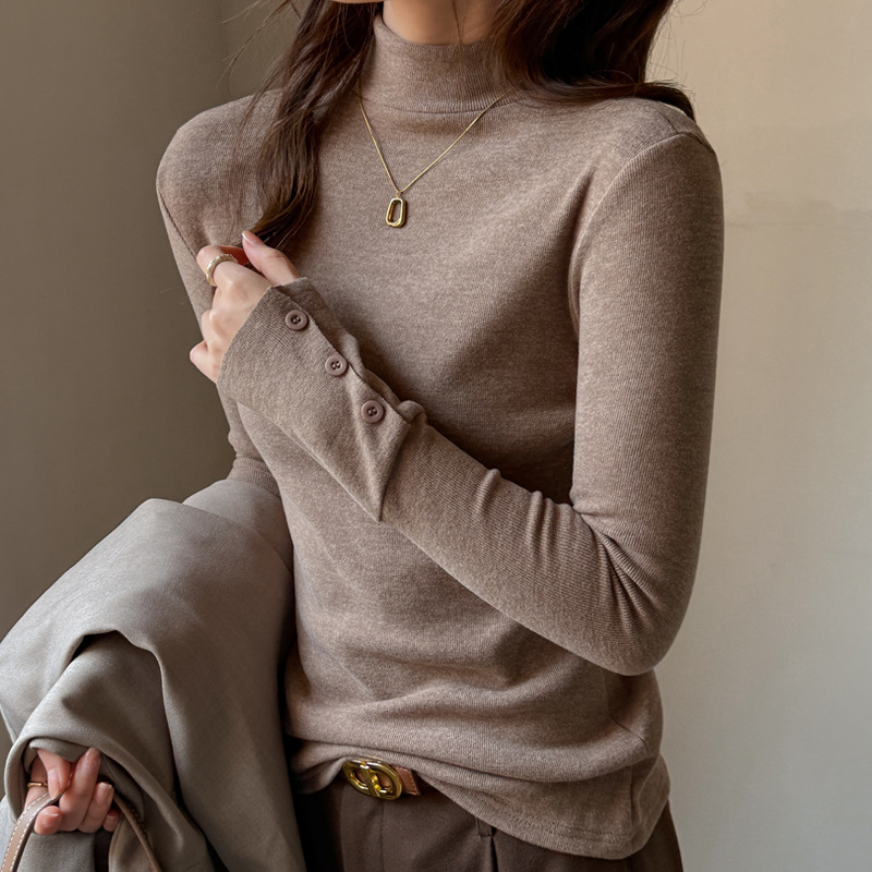 Имитация кашемира, полувысокий воротник, длинный рукав, для ношения снаружи, высококачественная футболка