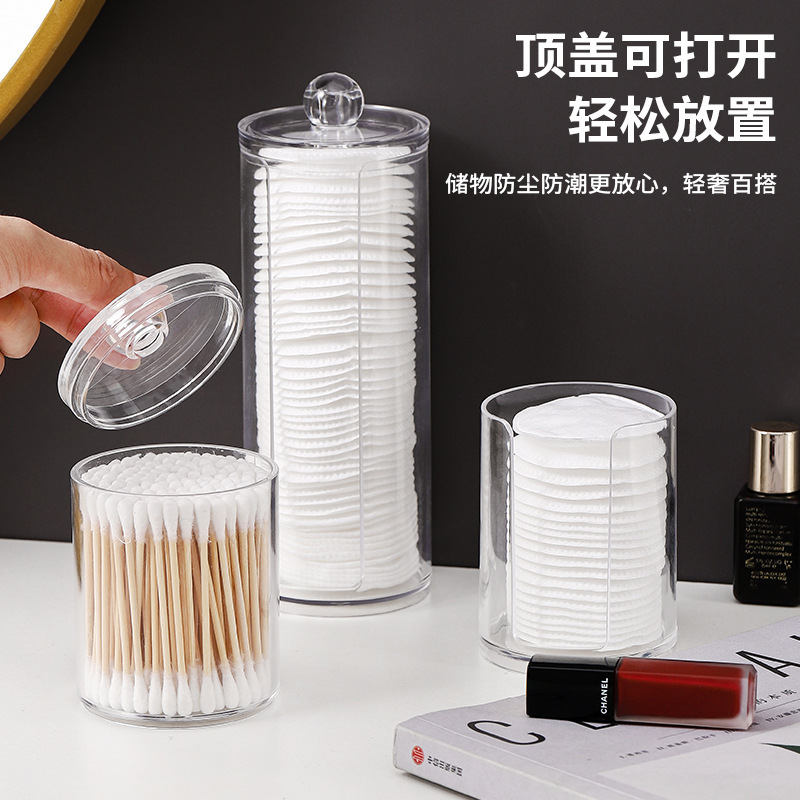 Double-Layer Round Transparent Cotton Swab Storage Box Home Desktop Makeup Cotton Toothpick Box Large Capacity Creative Simple Ins