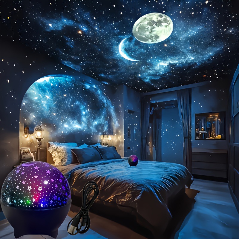 Temu Popular Starry Sky Dream Projection Lamp Star Moon Atmosphere Lamp Northern Lights Water Ripple Star Swirl Small Magic Ball