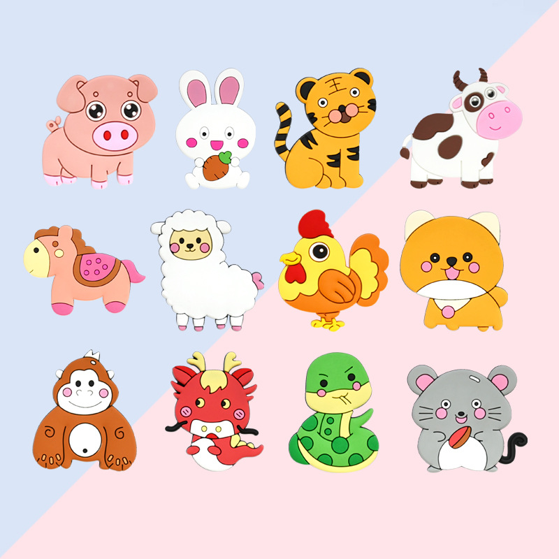 Магниты на холодильник мультяшные милые животные двенадцати знаков зодиака креативные ПВХ мягкие клейкие магниты наклейки для раннего обучения магнитные наклейки оптом