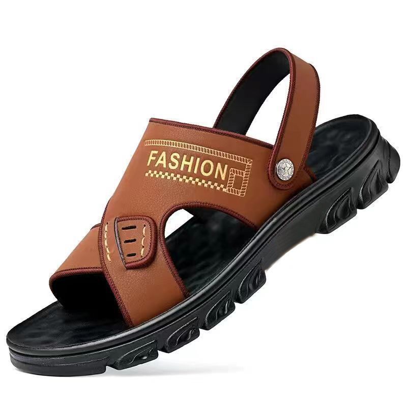 Sandals for Men 2025 New Leather Thick-Soled Beach Summer Outer Wear Dad Non-Slip Wear-Resistant Dual-Purpose Sandals and Slippers for Men