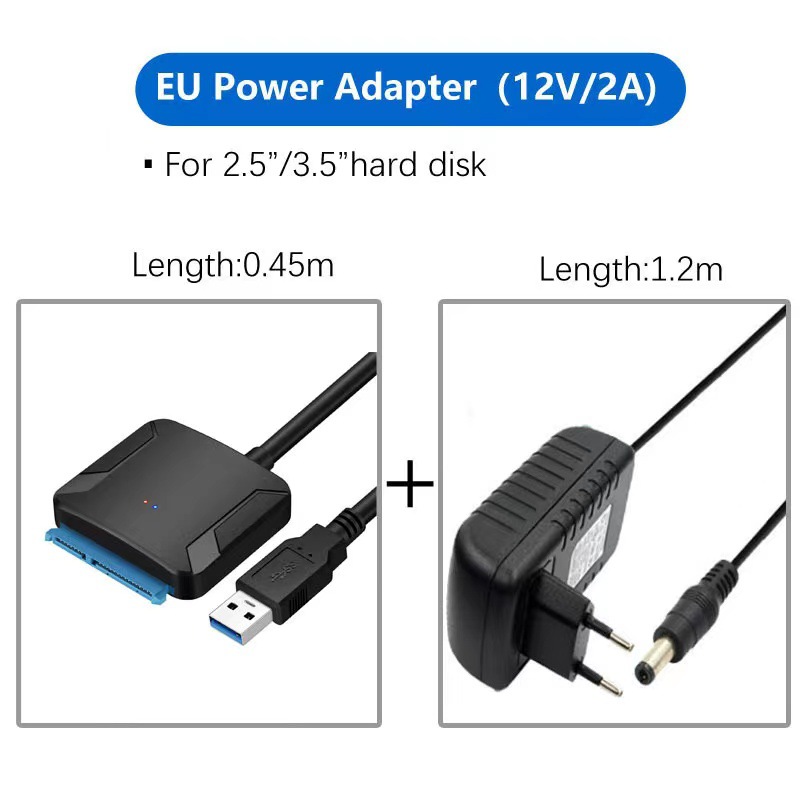 2.5/3.5inch Notebook Desktop SSD Solid State Drive Serial Port SATA to USB3.DC Power Supply Easy Drive Cable