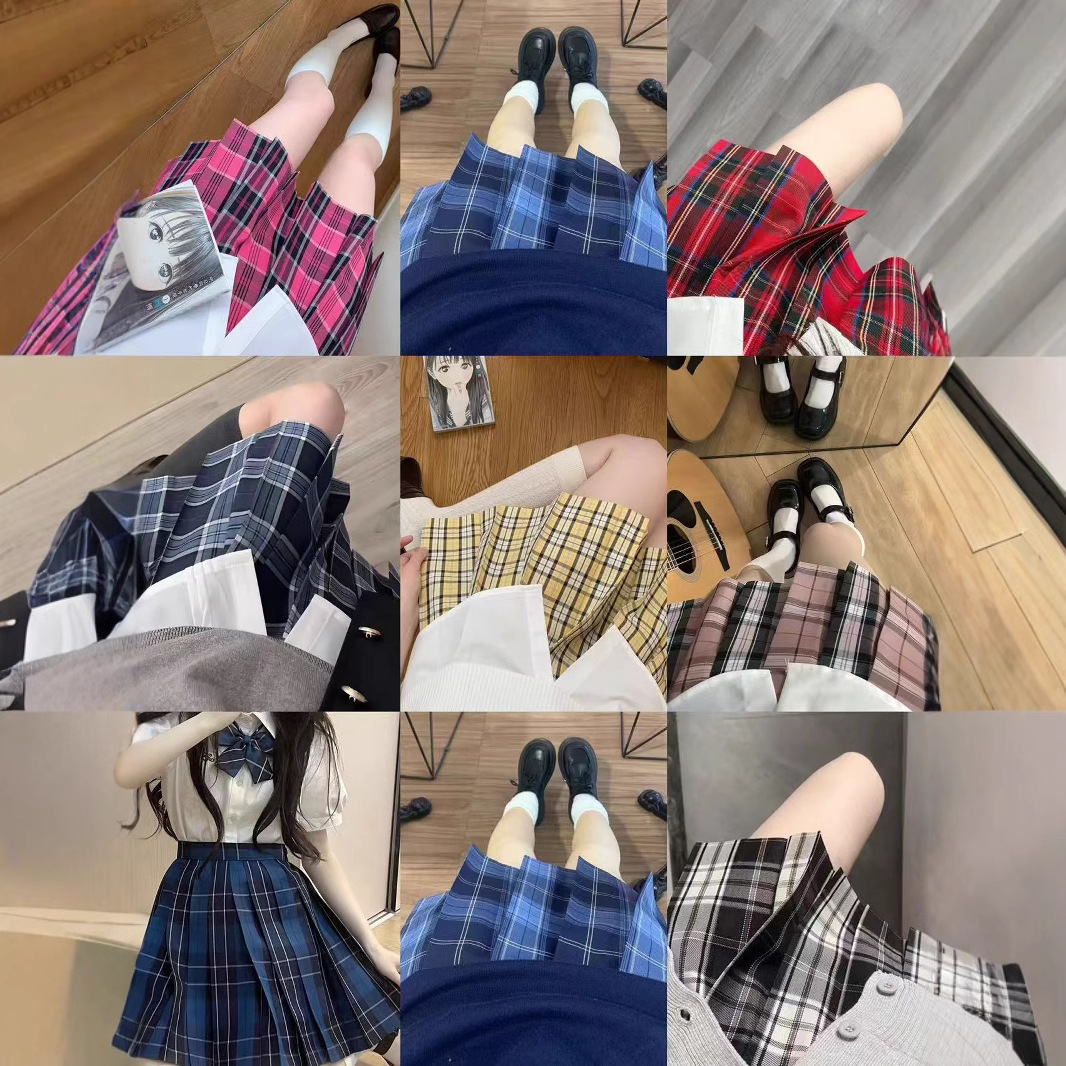 2024 Новая японская юбка в стиле JK в клетку комплект с коротким рукавом юбка-плиссе униформа для студентов оптом