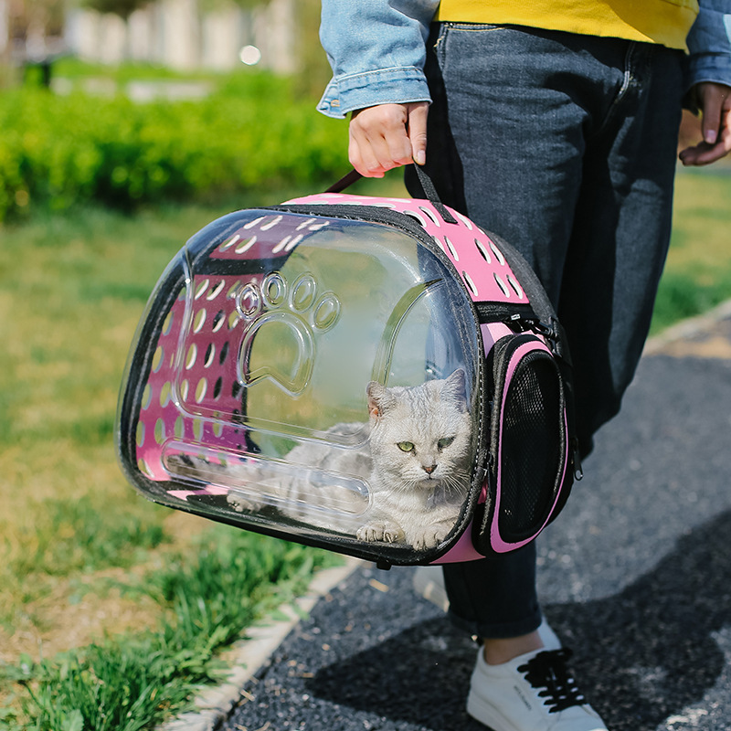 Cross-Border Fashion Transparent Cat Bag, Portable Shoulder Pet Bag, Foldable and Breathable Cat Outing Crossbody Pet Backpack