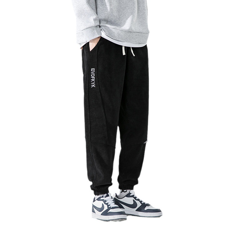 2022 Spring European Cotton Fleece Large Size Casual Pants Men's Loose Plus Size Heavy-Duty Cropped Pants Youth Trendy Leg Pants