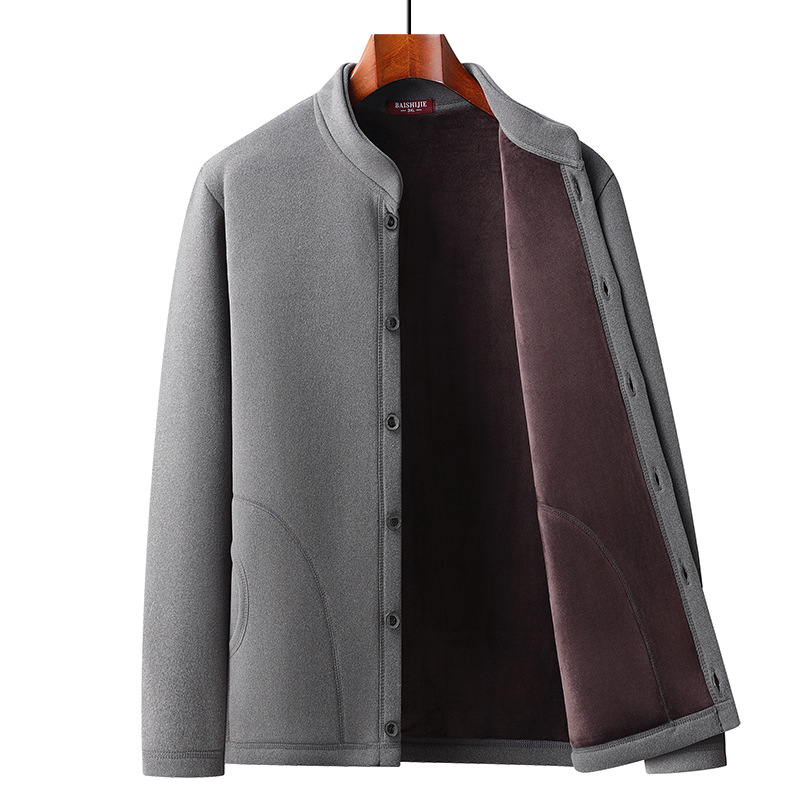 Middle-aged and elderly men's cardigan coat father's fleece-lined loose inner coat for elderly people warm outer wear small cotton-padded clothes