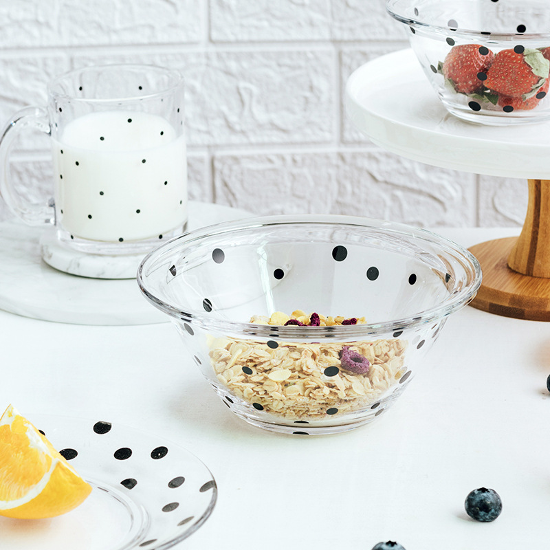 Набор стеклянной посуды с горошком в стиле инстаграм, чаша, тарелка, кружка, чаша для овсянки, кружка для завтрака