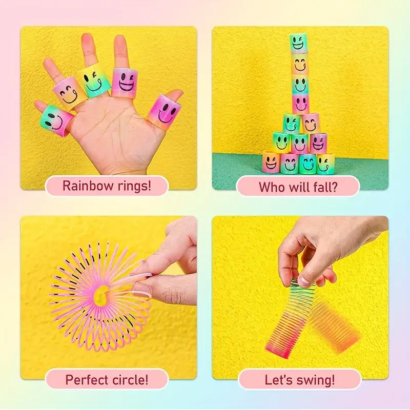 Children's Colorful Spring Ring Mini Smiley Rainbow Ring Colorful Ring Stall Prizes Toys Cross-border Supply