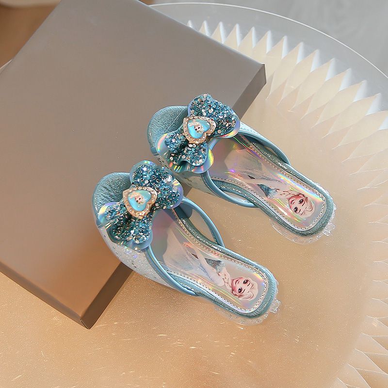 [Горячая распродажа магазина] Сандалии для девочек, туфли принцессы Эльзы 2025 года, новые сандалии среднего и большого размера, синие детские сандалии