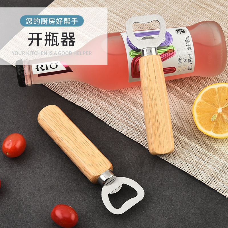 wooden handle beer bottle opener solid wood wine opener stainless steel household bottle opener soda opener thickened bottle opener