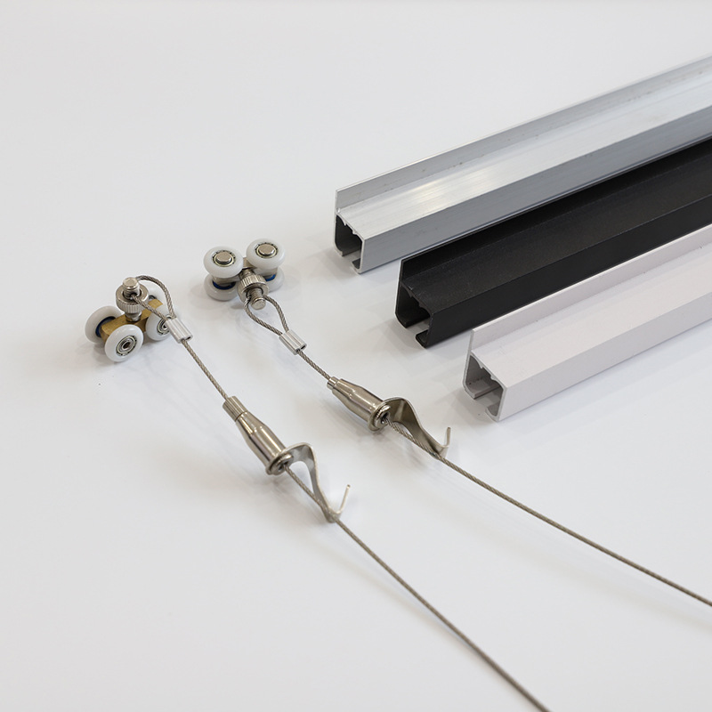 Hidden hanging track hanging mirror line sliding aluminum alloy track Gallery mirror line painting channel steel wire pulley hanging rail