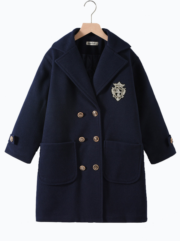 Girls' Woolen Outwear British Preppy Style 2025 Winter Thickeneded Mid-Length Big Children's Quilted Woolen Outwear to Heattech