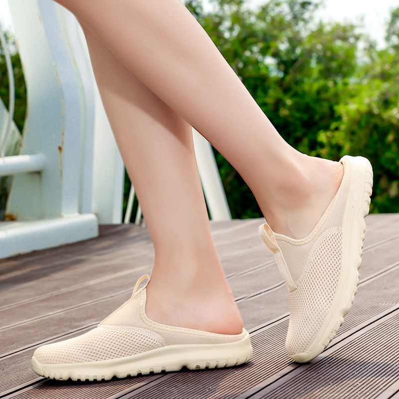 Cross-Border Plus-Size Couple Slippers for Women, Summer Versatile Soft-Soled Ins Style, Casual Mesh Closed-Toe Half Shoes for Women