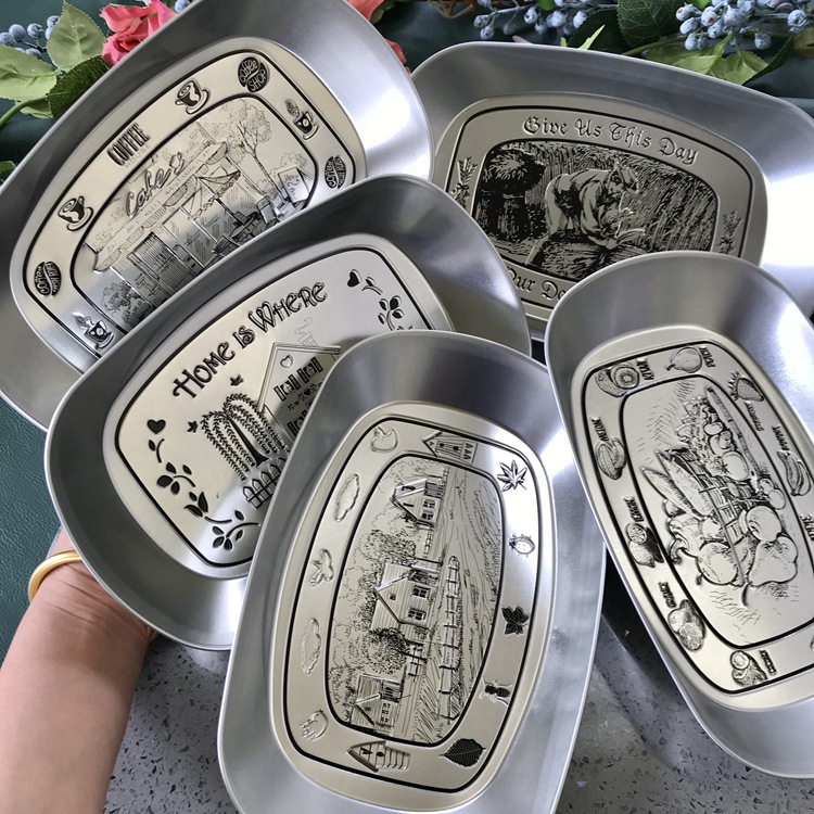 Outdoor Camping Fruit Plate European Style Vintage Tinplate Metal Fit Tray Dinner Plate Fruit Basin Outdoor Tableware