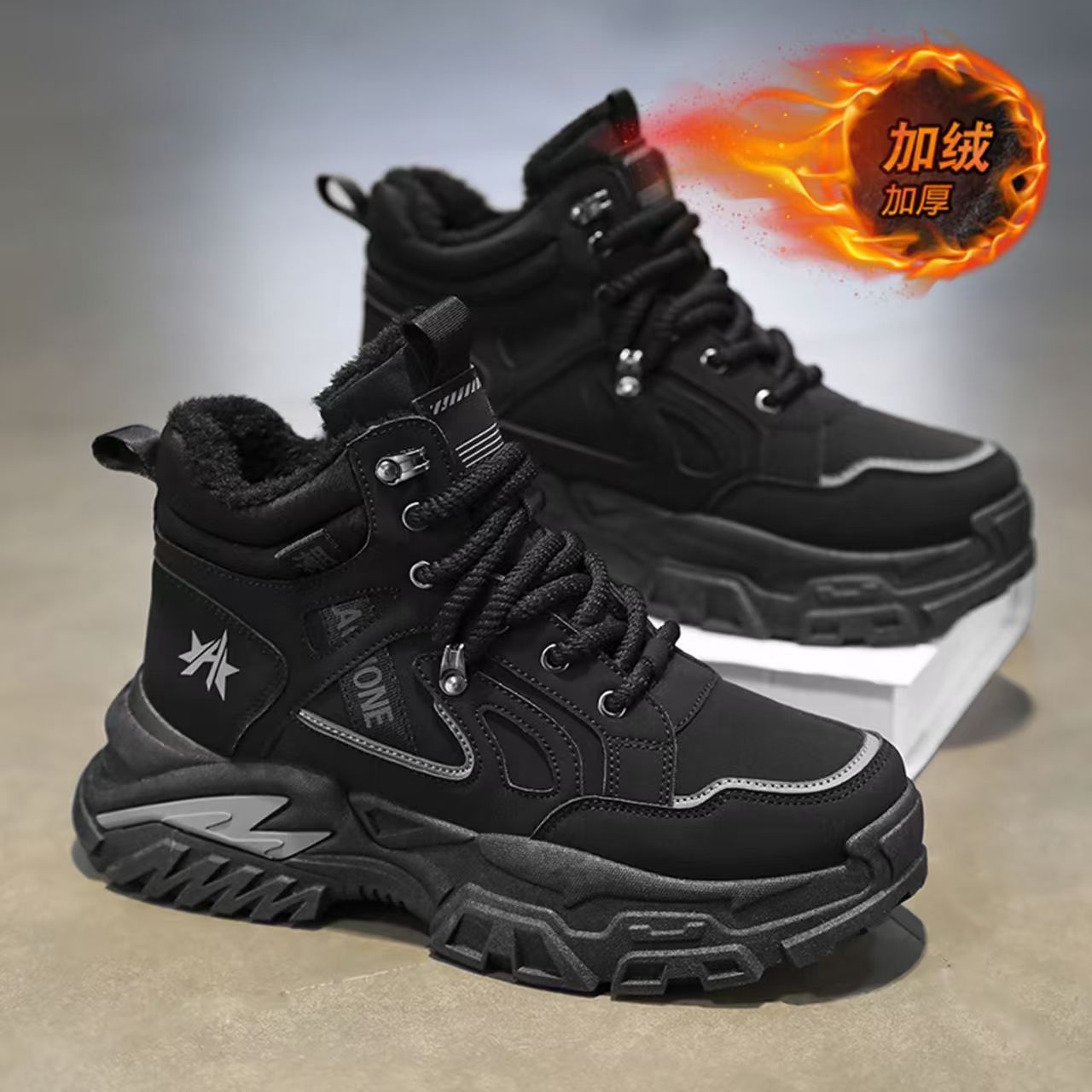 High-Top Men's Shoes Winter 2025 New Plush Warm Thickened Cotton Shoes Sports Dad Shoes Northeast Outdoor Snow Boots