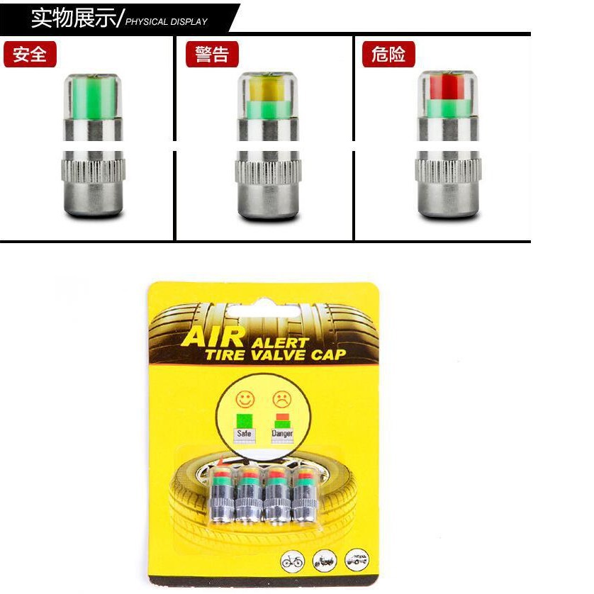 Car Tire Pressure Monitoring Cap Visual Tire Pressure Warning Device Tire Pressure Detector Tire Pressure Cap Tire Detection Cap 4 Pack