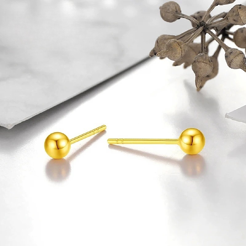 Water Bead 18K Gold Light Bead Earrings Au750 Non-Fading Ear Care Gold Bean Earrings Versatile Earrings Popular on Live Streaming