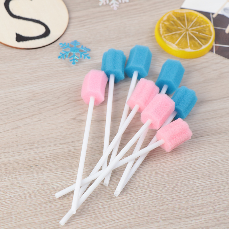 Cross-border disposable cleaning care sponge stick oral care sponge stick denture cleaning sponge brush 100/pack