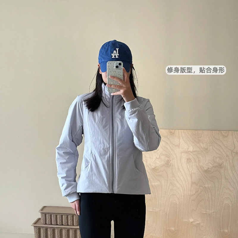 Lulu Lightweight Cotton Jacket Casual Versatile Stand Collar Cotton Jacket Running Sports Yoga Scuba Cotton Jacket for Women