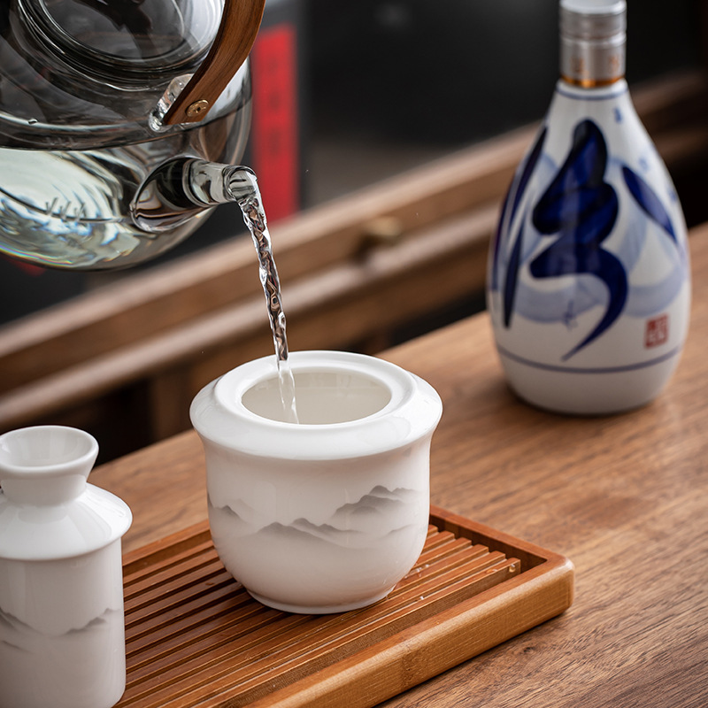 Ink Wash Distant Mountain Outdoor Travel Portable Wine Warmer Ceramic Wine Divider Wine Glass Yellow Wine Hot Wine Pot Custom Logo