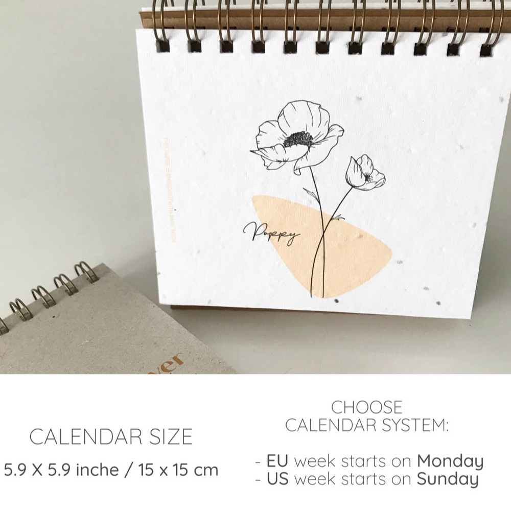 Seed Paper Desk Calendar Custom Wholesale Eco-Friendly Plantable Corporate Gifts Wedding Double 11 Marketing Calendar Special Paper