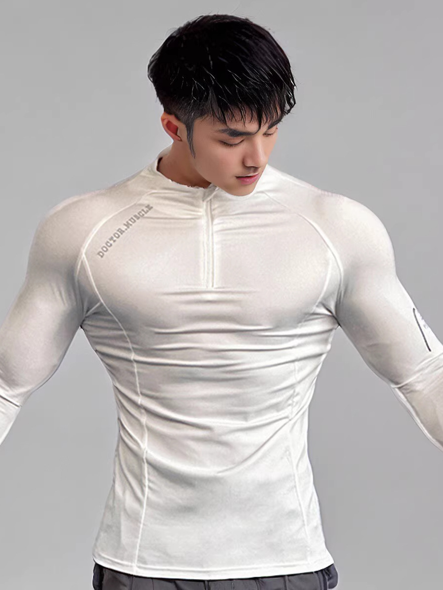 American Men's Sports Compression Clothing Spring and Autumn Cycling Running Training Tops Elastic Quick-Drying Fitness Clothing Yoga Long Sleeves