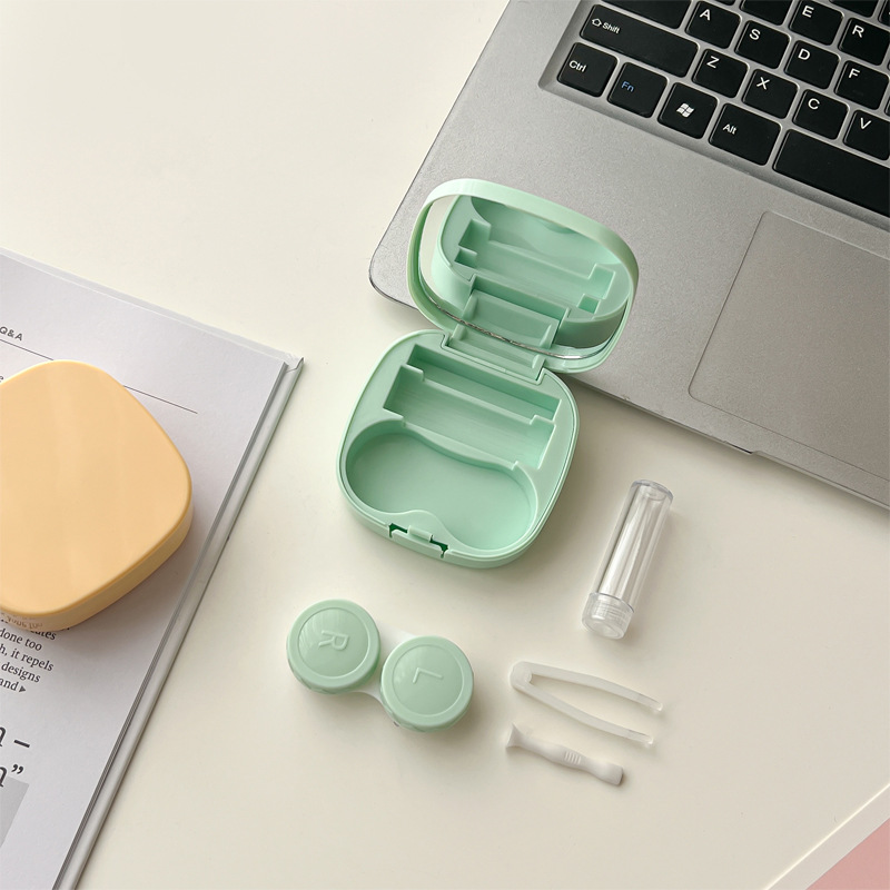 Simple Ins Style Contact Lens Box Leak-proof High-value Beautiful Pupil Box Portable Compact Double-link Accompanying Box with Mirror