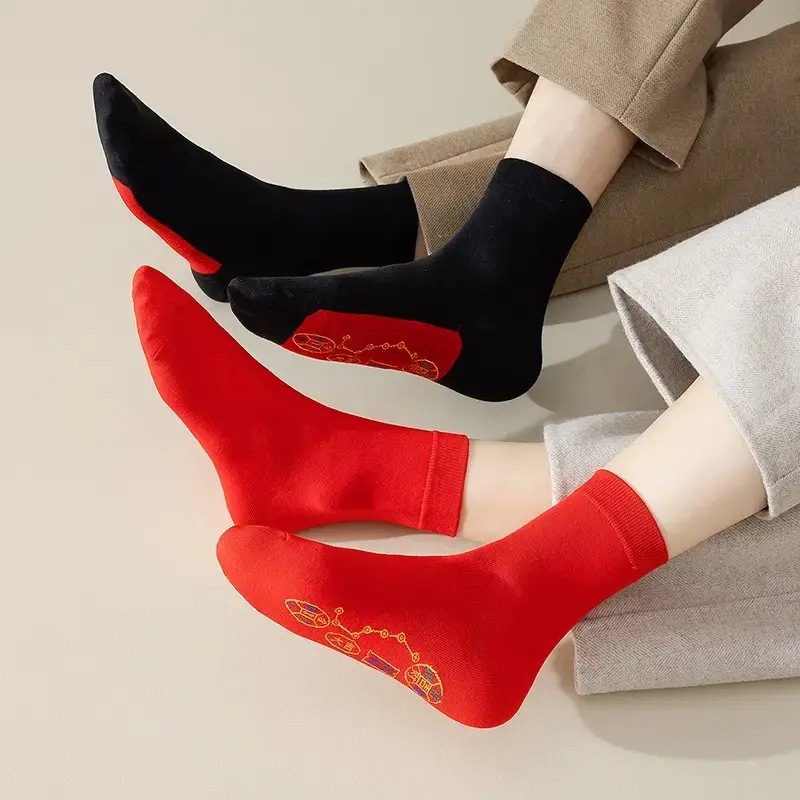 Year of the Snake Benmingnian Red Socks for Men and Women Autumn and Winter Youth Mid-length Socks New Year Festive Red Socks Red Stockings