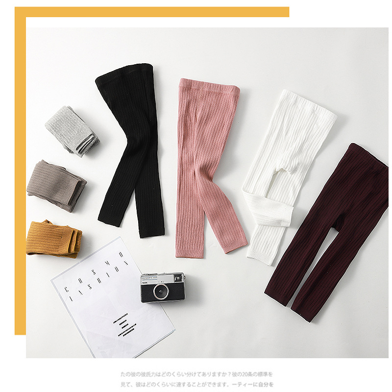 Spring and Autumn New Candy Color Vertical Strip Children's Ankle-length Pants Solid Color Light Plate Baby's Pantyhose Outer Wear Girls' Leggings
