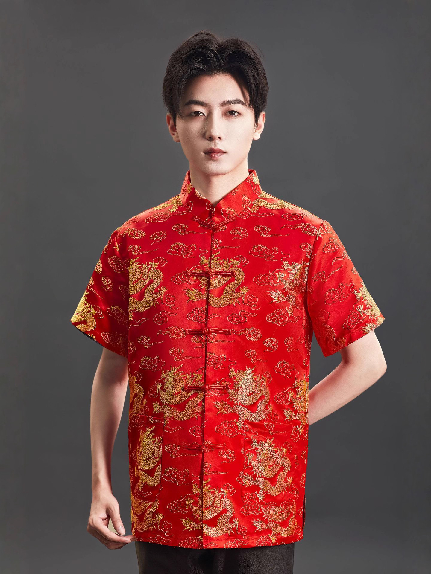 Brocade New Style Stand-Up Collar Tang Suit Men's Retro Chinese Style Tops for Middle-Aged and Elderly Birthday Banquets Chinese Style Festive Groomsmen Dresses