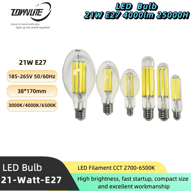 High Brightness E27 Led21W White Transparent Light-Emitting Diode Filament Street Light Replacement Sodium Lamp Bulb