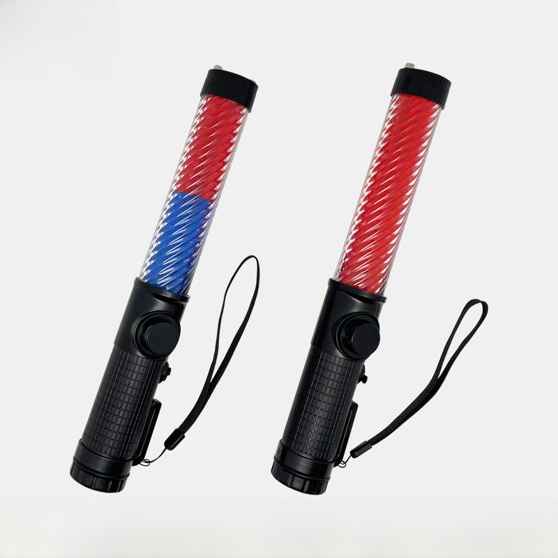 30CM charging traffic baton warning light LED red and blue fire emergency fluorescent stick magnetic whistle flashing stick