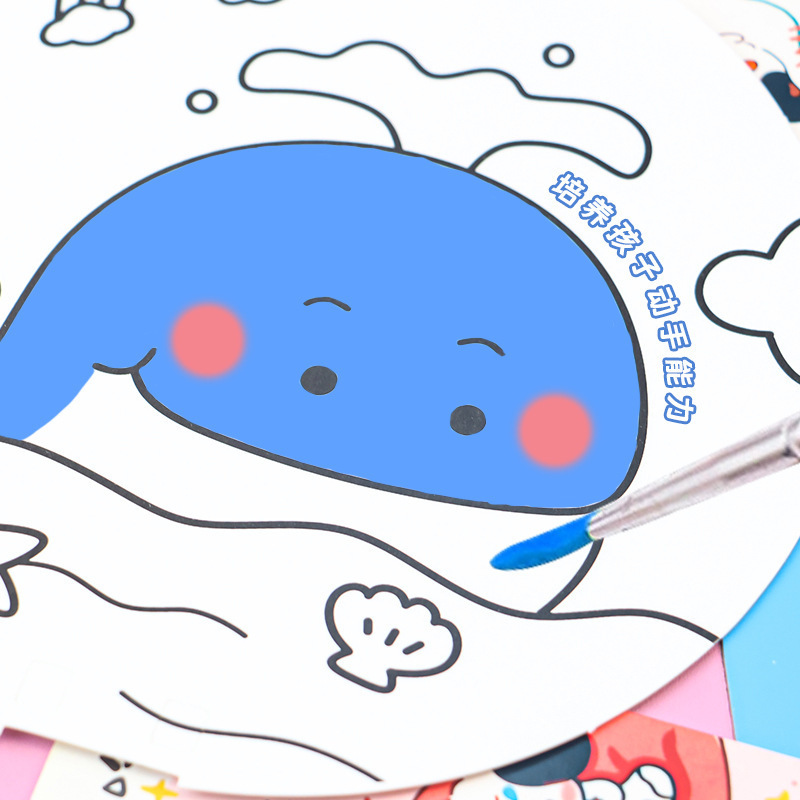 Cartoon Creative Kidsren's Painting Graffiti Hand-Colored Paper Fan with Various Patterns Kidsren's DIY Fan Making