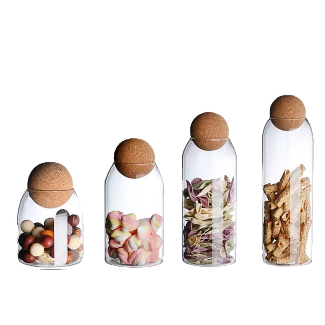 Cork Ball Stopper Glass Sealed Jar Creative Simple Tea Coffee Bean Storage Bottle Large Borosilicate Storage Bottle
