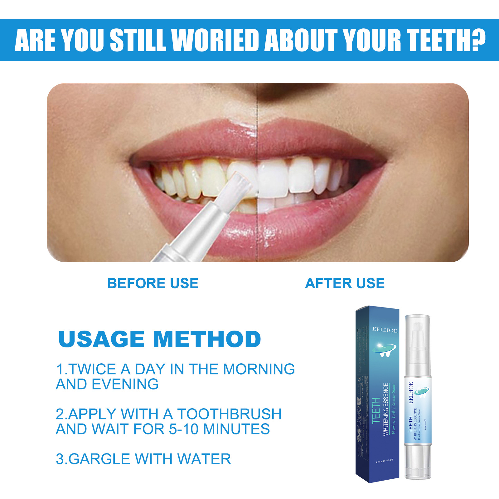 Eelhoe Teeth Cleaning Pen Deeply Cleans Teeth, Removes Stains, Freshens Breath, Delicate Brush Head, Makes the Mouth More Refreshing and Convenient