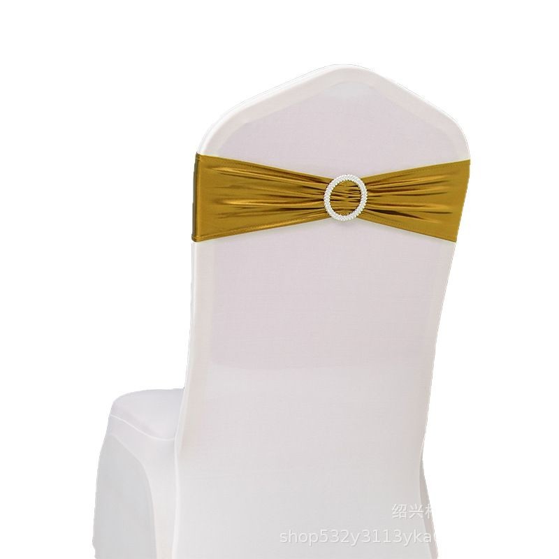 Bronzing Chair Back Flower Bow Tie-free Drilled Buckle Elastic Wedding Chair Cover Decorative Chair Cover Bow Strap Band Strap