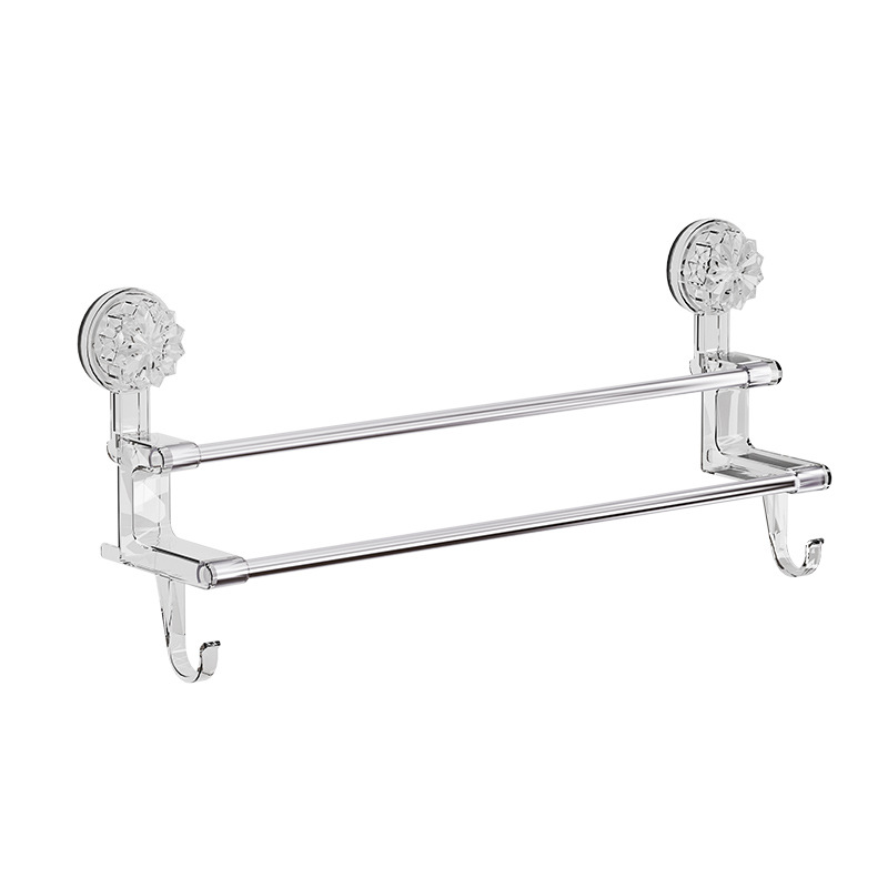 New double rod suction cup towel rack bathroom towel storage with hook dual-use light luxury bathroom storage towel rack
